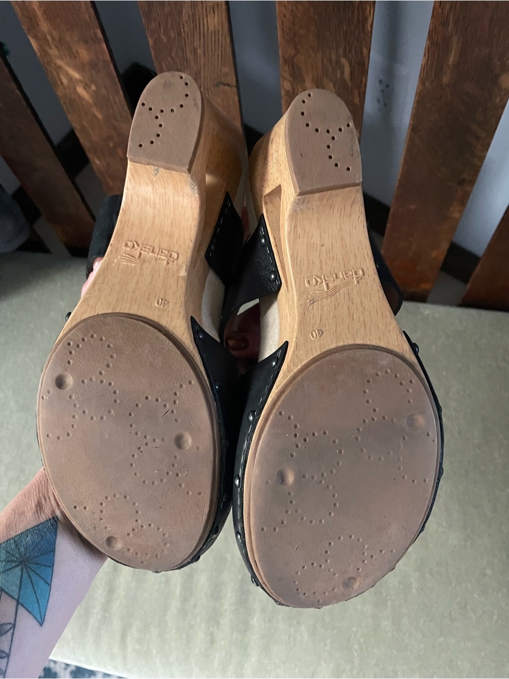 Dansko Black Leather Clogs with Wooden Heel - Picture 6 of 6